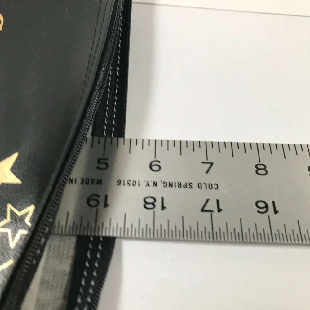 Tri-Chem Go For The Goal Star Graphic Zipper Pouch Black Gold Faux Leather Bag